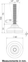 M12x70 Stainless levelling foot 60mm plastic base 1500kg AISI 304/A2 - Dimensions