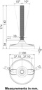 M16x150 Stainless levelling foot 100mm plastic base with holes 1500kg AISI 304/A2 - Dimensions