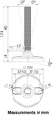 M20x150 Stainless levelling foot 100mm plastic base with holes 1500kg AISI 304/A2 - Dimensions