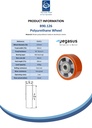 B90.126 Wheel series 125mm brown Prothane® polyurethane on aluminium centre 20mm bore hub length 60mm ball bearing 450kg - Spec sheet