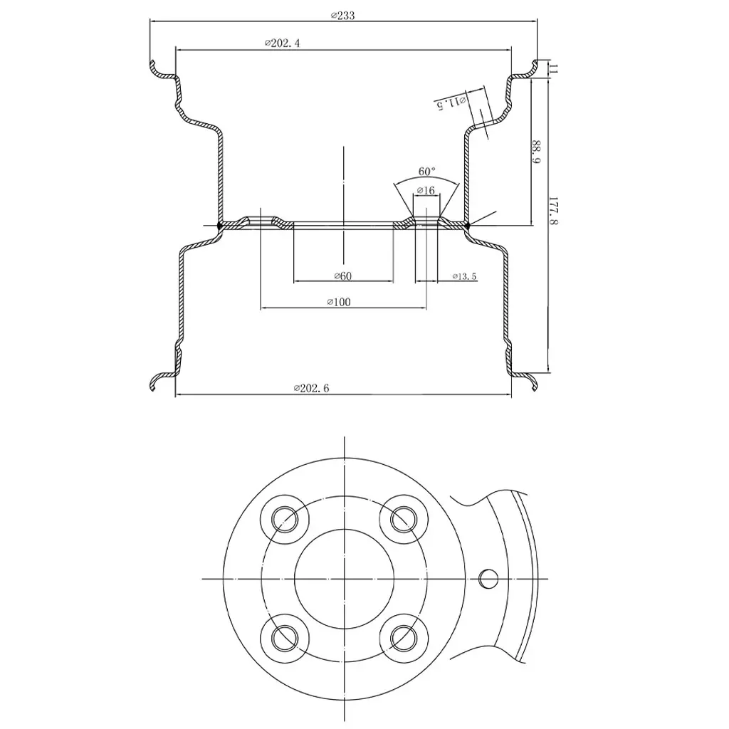 8 inch rim 100mm PCD Tech drawing with Dimensions.webp