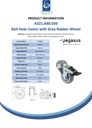 A321.A80.050 50mm swivel/brake bolt hole 10mm castor with grey thermoplastic rubber on polypropylene centre plain bearing wheel 50kg - Spec sheet