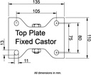 L410.B61.160 160mm fixed top plate 135x110mm castor with blue elastic rubber on polypropylene centre roller bearing wheel 300kg - Plate dimensions