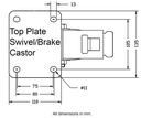 L420.B61.160 160mm swivel/brake top plate 135x110mm castor with blue elastic rubber on polypropylene centre roller bearing wheel 300kg - Plate dimensions
