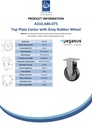 A310.A80.075 75mm fixed top plate 60x60mm castor with grey thermoplastic rubber on polypropylene centre plain bearing wheel 75kg - Spec sheet
