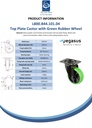 L800.D44.101.04 100mm swivel top plate 104x80mm castor with green thermoplastic rubber on polypropylene centre roller bearing wheel 110kg - Spec sheet