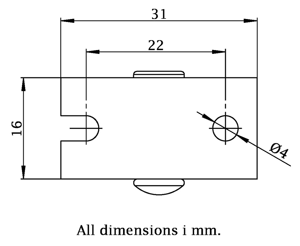 E50.015 15mm fixed top plate 31x16mm castor with black polypropylene plain bearing wheel 20kg - Plate dimensions
