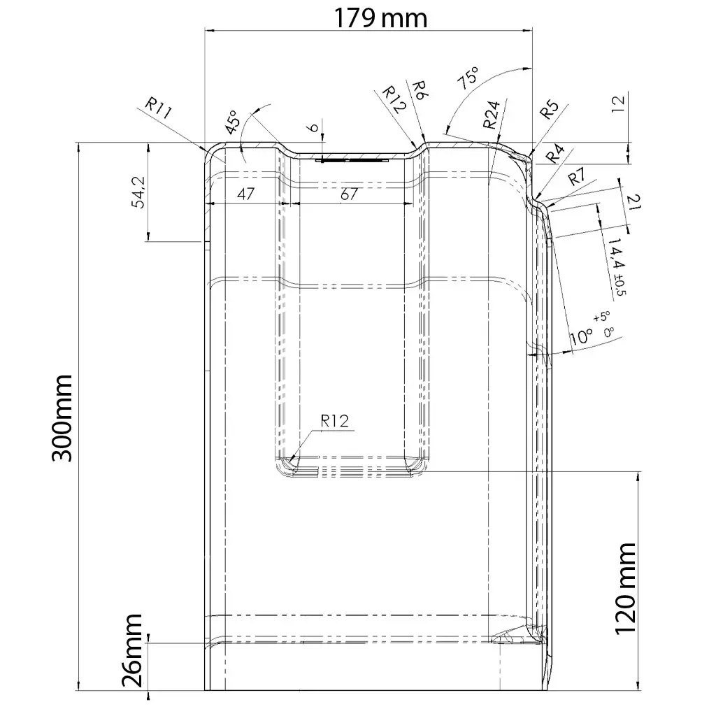 13inch single plastic mudguard dimension drawing side view (1024x1024).webp