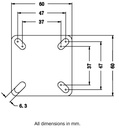 A300.A90.051 50mm swivel top plate 60x60mm castor with black polypropylene plain bearing wheel 50kg - Plate dimensions