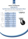 A300.A90. 075 75mm swivel top plate 60x60mm castor with black polypropylene plain bearing wheel 50kg - Spec sheet
