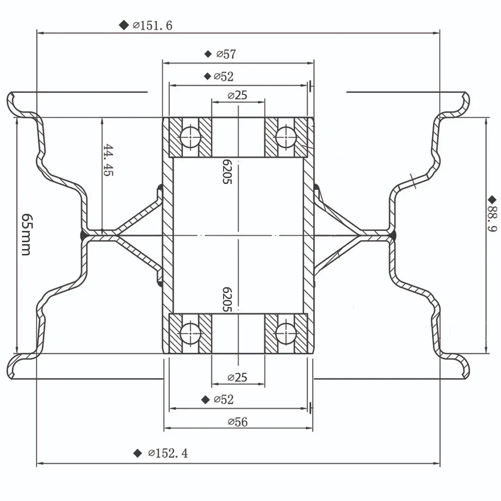 3.50x6 rim drawing with measurements WH8147 - 25BB 65mm hub flush (1024x1024).webp