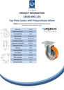 LB500.B90.125, 125mm swivel top plate 105x85mm castor with brown polyurethane on aluminium centre ball bearing wheel 300kg - Spec sheet