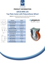 LB510.B90.125, 125mm fixed top plate 105x85mm castor with brown polyurethane on aluminium centre ball bearing wheel 300kg - Spec sheet