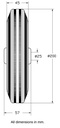 200mm black rubber on pressed steel centre 25mm bore hub length 57mm roller bearing 185kg - Dimensional sketch