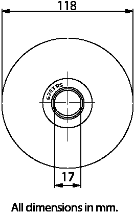 120mm Round groove wheel with 16.5mm groove side view - Dimensions