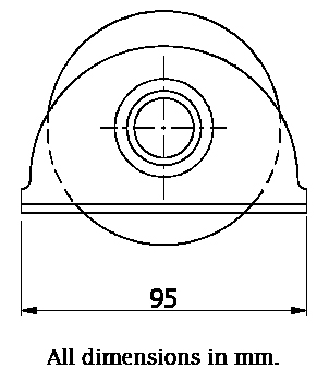 80mm round groove wheel 20.5mm in countersunk bracket - Side view dimensions
