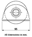 80mm Round groove wheel 16.5mm groove in countersunk bracket - Side View Dimensions