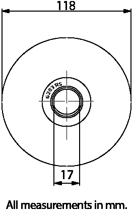 120mm V Groove wheel with 1 ball bearing side view  - Dimensions