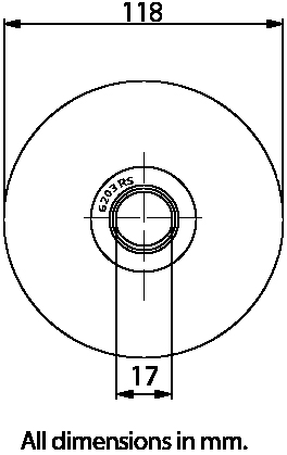 120mm Round groove wheel with 20.5mm groove 1 ball bearing side view - Dimensions