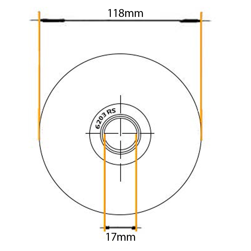 120mm Round groove wheel with 20.5mm groove 1 ball bearing side view drawing with Dimensions