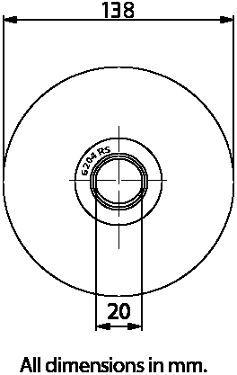 140mm Round groove wheel 20.5mm groove 2 ball bearing side view - Dimensions