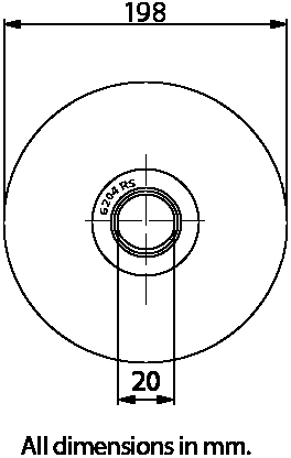 200mm Round groove wheel 20.5mm groove 2 ball bearing - Dimensions