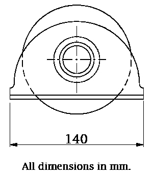 120mm round groove wheel 20.5mm groove in countersunk bracket - Side view dimensions