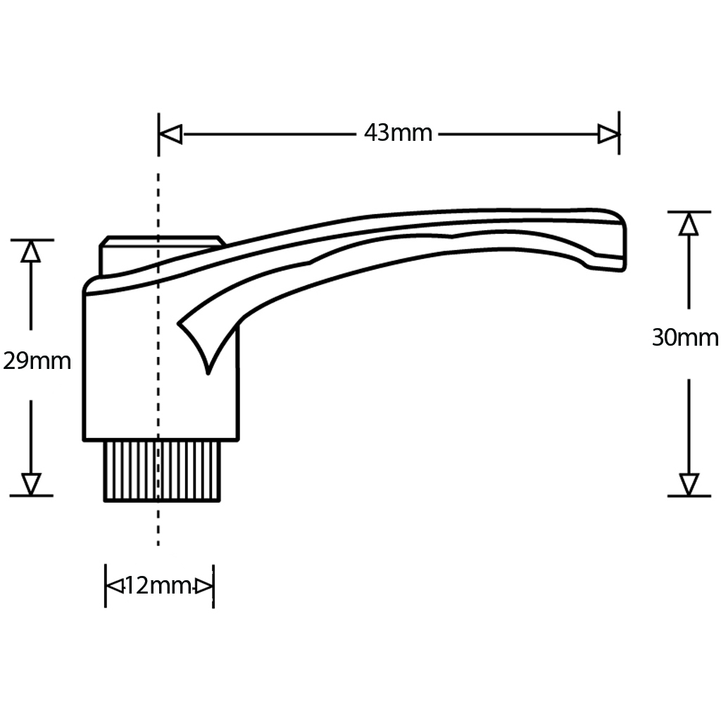 M5 Female Nylon clamping handle Drawing with Dimensions