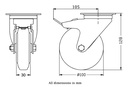 300 series 100mm swivel/brake top plate 100x80mm castor with black rubber on pressed steel centre roller bearing wheel 90kg - Castor dimensions