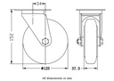 300 series 125mm swivel top plate 100x80mm castor with black rubber on pressed steel centre roller bearing wheel 120kg - Castor dimensions