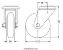 300 series 100mm swivel bolt hole 10,5mm castor with black rubber on pressed steel centre roller bearing wheel 90kg - Castor dimensions