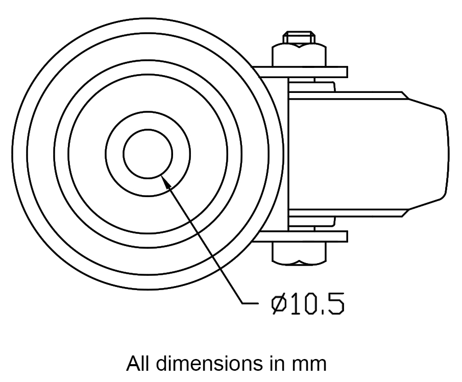 300 series 125mm swivel bolt hole 10,5mm - Plate dimensions