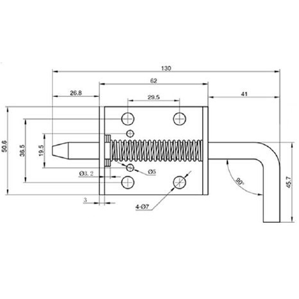 10mm Spring bolt - Drawing with Dimensions Top View