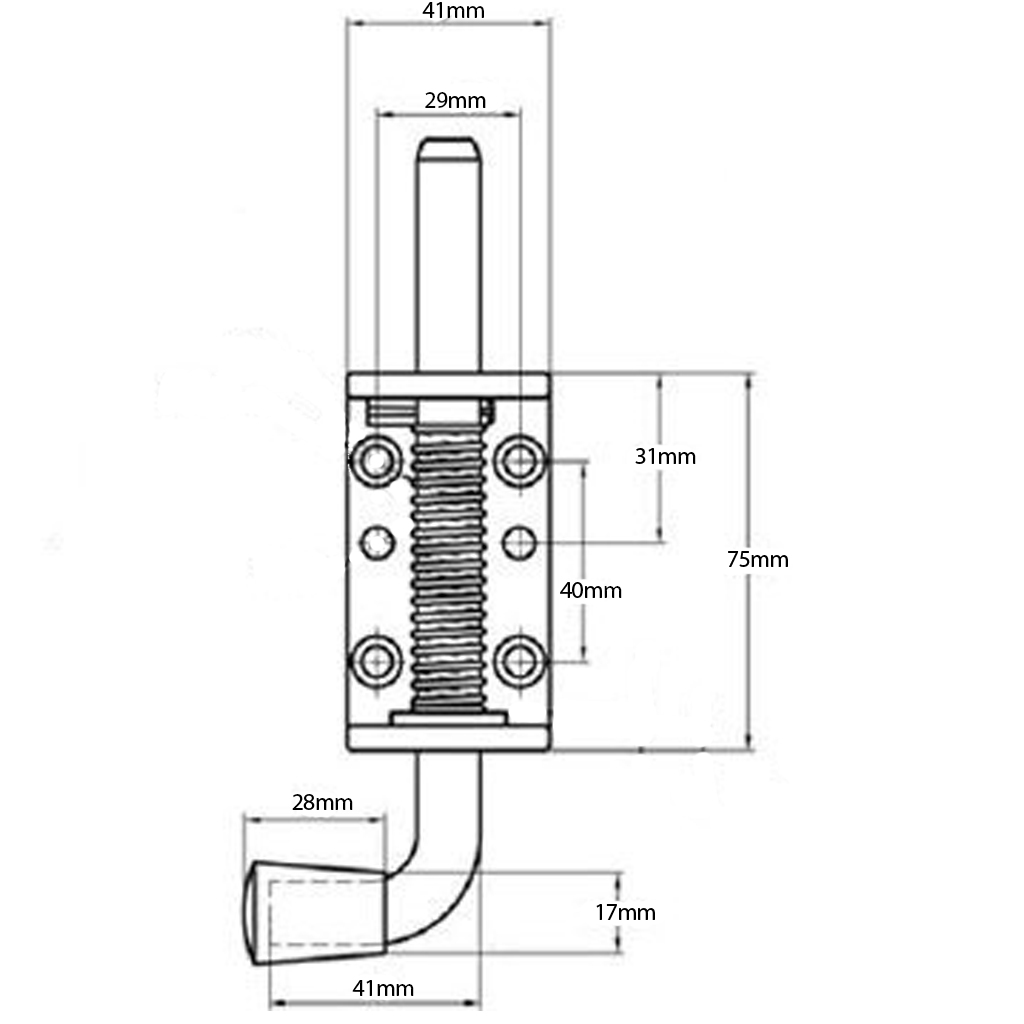 12mm Spring bolt - Zinc Drawing with Dimension Top View