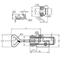 Medium over-centre catch with receiver - Stainless Drawing with Dimensions