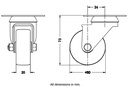 100 series 50mm swivel top plate 60x60mm castor with grey TPR-rubber on polypropylene centre plain bearing wheel 40kg - Castor dimensions