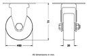 100 series 50mm fixed top plate 60x60mm castor with grey TPR-rubber on polypropylene centre plain bearing wheel 40kg - Castor dimensions