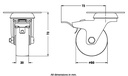 100 series 50mm swivel/brake top plate 60x60mm castor with grey TPR-rubber on polypropylene centre plain bearing wheel 40kg - Castor dimensions