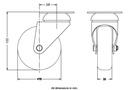 100 series 75mm swivel top plate 60x60mm castor with grey TPR-rubber on polypropylene centre plain bearing wheel 60kg - Castor dimensions