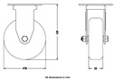 100 series 75mm fixed top plate 60x60mm castor with grey TPR-rubber on polypropylene centre plain bearing wheel 60kg - Castor dimensions