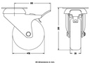 100 series 75mm swivel/brake top plate 60x60mm castor with grey TPR-rubber on polypropylene centre plain bearing wheel 60kg - Castor dimensions
