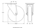 300 series 200mm swivel top plate 140x110mm castor with black rubber on pressed steel centre roller bearing wheel 200kg - Castor dimensions