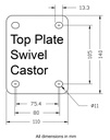 300 series 200mm swivel top plate 140x110mm - Dimensional guide