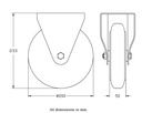 300 series 200mm fixed top plate 146x107mm castor with black rubber on pressed steel centre roller bearing wheel 200kg - Castor dimensions