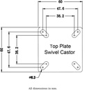 100 series 2x50mm swivel top plate 60x60mm - Plate dimensions