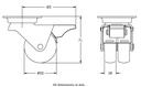 100 series 2x50mm swivel/brake top plate 60x60mm castor with grey TPR-rubber on polypropylene centre plain bearing 70kg - Castor dimensions