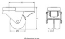 100 series 2x50mm swivel/brake bolt hole 10mm castor with grey TPR-rubber on polypropylene centre plain bearing wheels 70kg - Castor dimensions