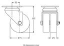 100 series 2x75mm swivel top plate 77x67mm castor with TPR-rubber on polypropylene centre plain bearing 100kg - Castor dimensions