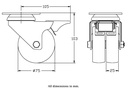 100 series 2x75mm swivel/brake top plate 77x67mm castor with grey TPR-rubber on polypropylene centre plain bearing wheels 100kg - Castor dimensions