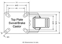 100 series 2x75mm swivel/brake top plate 77x67mm - Plate dimensions